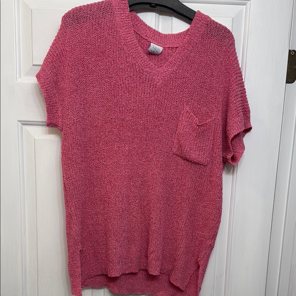 Pink Knit Beach Blouse Short Sleeve Top